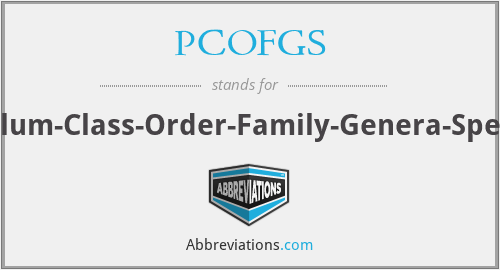 PCOFGS - Phylum-Class-Order-Family-Genera-Species