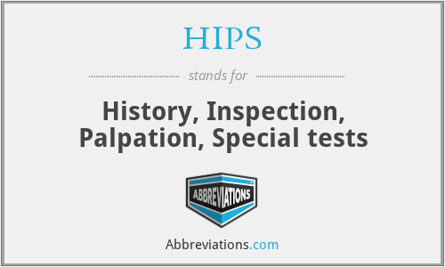 HIPS - History, Inspection, Palpation, Special tests