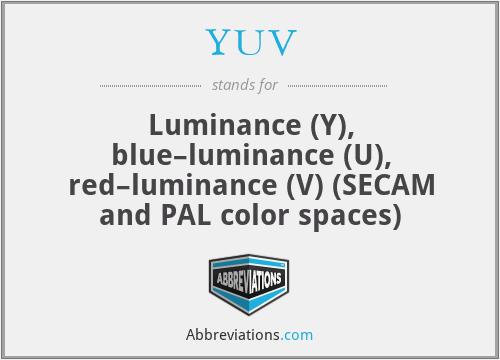 YUV - Luminance (Y), blue–luminance (U), red–luminance (V) (SECAM and PAL color spaces)