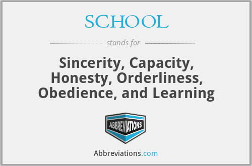 SCHOOL - Sincerity, Capacity, Honesty, Orderliness, Obedience, and Learning