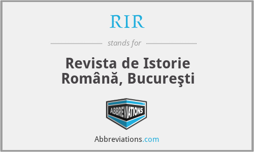RIR - Revista de Istorie Română, Bucureşti