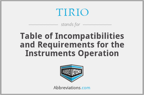 TIRIO - Table of Incompatibilities and Requirements for the Instruments Operation