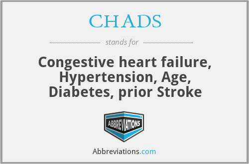 CHADS - Congestive heart failure, Hypertension, Age, Diabetes, prior Stroke