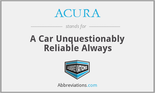 ACURA - A Car Unquestionably Reliable Always