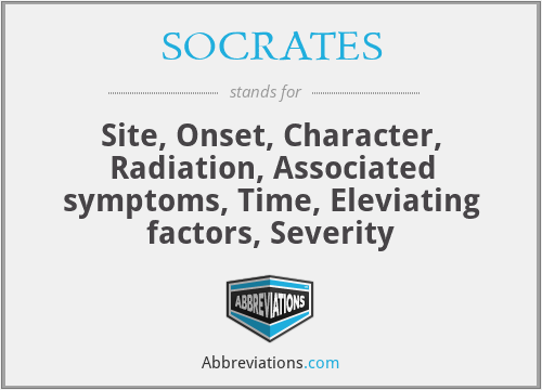 SOCRATES - Site, Onset, Character, Radiation, Associated symptoms, Time, Eleviating factors, Severity