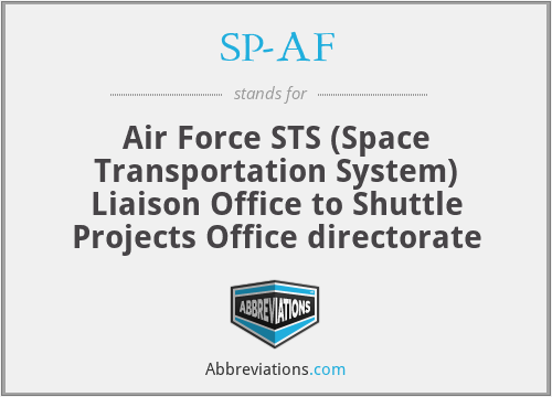 SP-AF - Air Force STS (Space Transportation System) Liaison Office to Shuttle Projects Office directorate