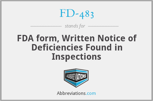 FD-483 - FDA form, Written Notice of Deficiencies Found in Inspections