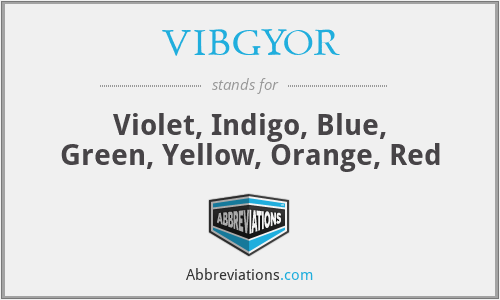 VIBGYOR - Violet, Indigo, Blue, Green, Yellow, Orange, Red