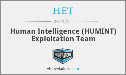 HET - Human Intelligence (HUMINT) Exploitation Team