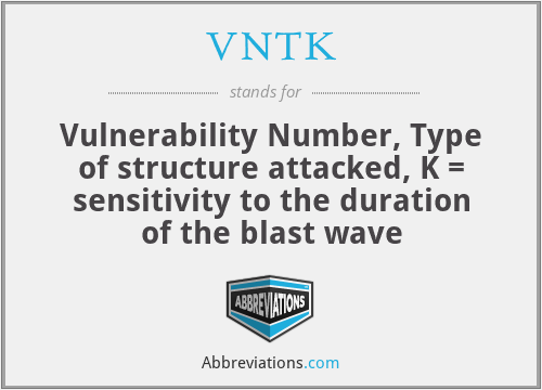 VNTK - Vulnerability Number, Type of structure attacked, K = sensitivity to the duration of the blast wave