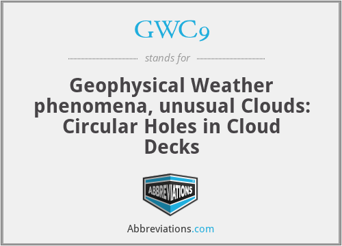 GWC9 - Geophysical Weather phenomena, unusual Clouds: Circular Holes in Cloud Decks